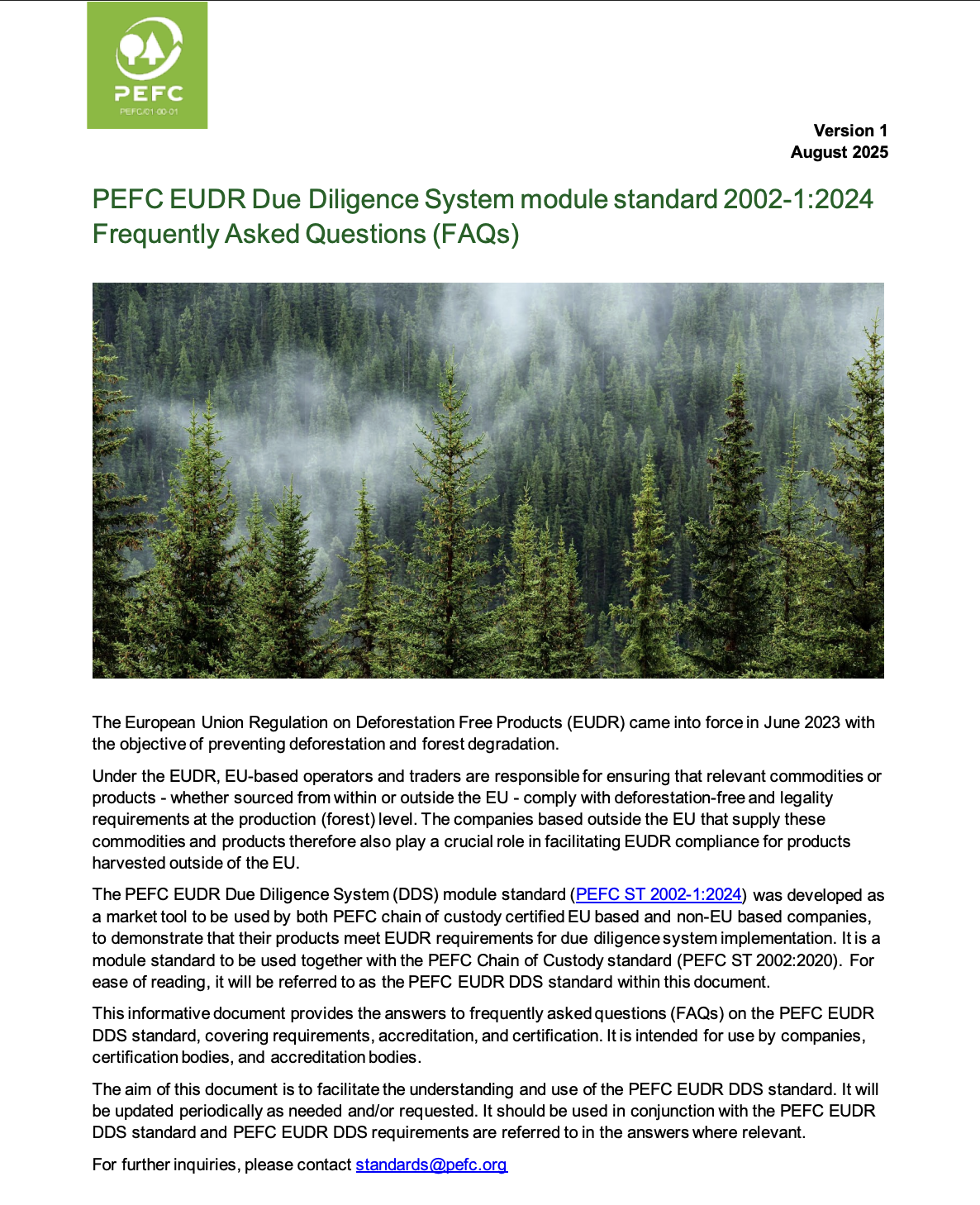 PEFC EUDR Due Diligence System module standard 2002-1:2024 Frequently Asked Questions (FAQs)