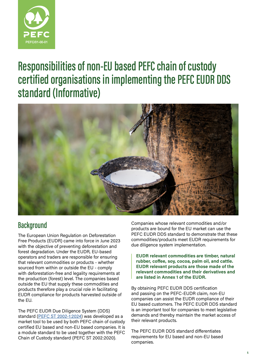 Responsibilities of non-EU based PEFC chain of custody certified organisations in implementing the PEFC EUDR DDS standard (Informative)